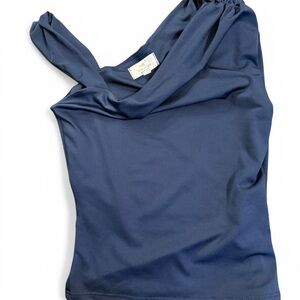 Live in the Moment Shirt Women’s size small Navy Blue One shoulder asymmetrical